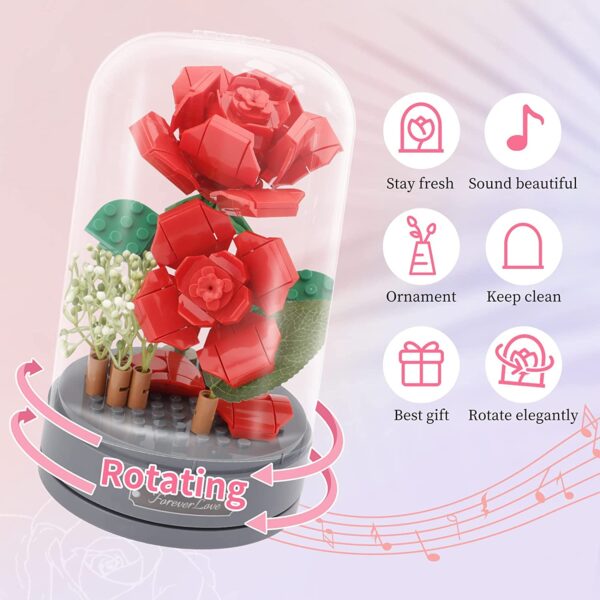 Rose Flower Bouquet Building Toys Set with Music Box - Image 3