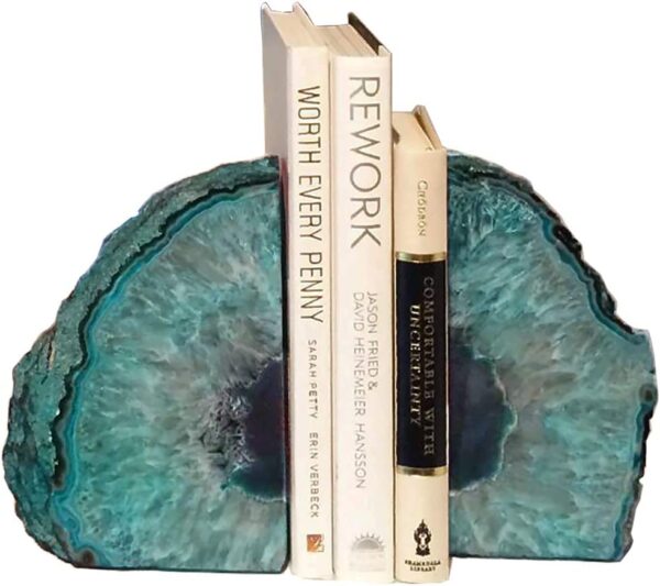 AMOYSTONE Teal Agate Bookends Geode Book Ends